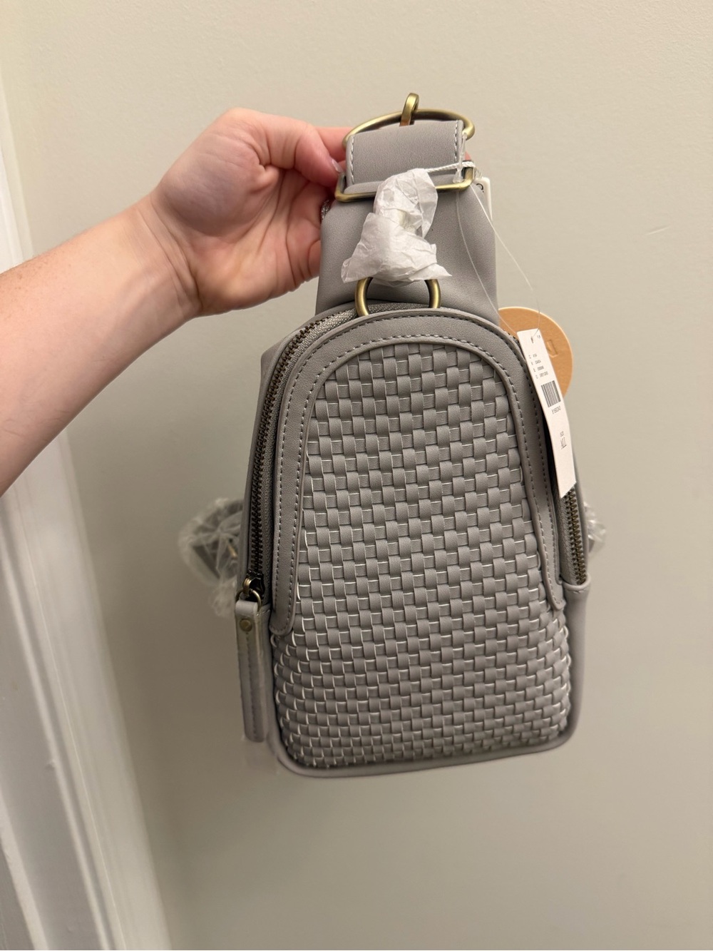 Anthropologie Gray Woven Crossbody Sling Bag